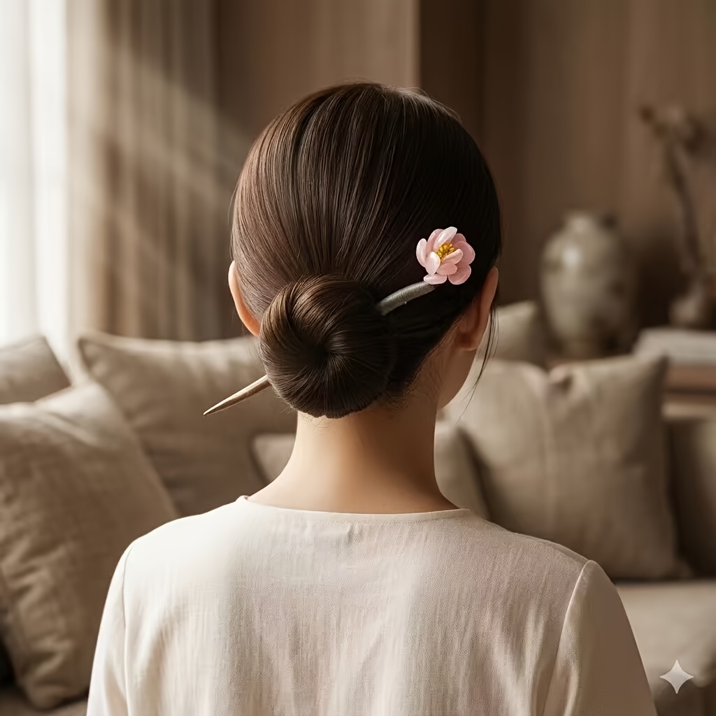 Chinese-style Gentle Pink Peach Blossom Wooden Hairpin